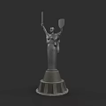 Landscape Sculpture Featuring Gray Female Figure Holding Spear And Shield On Tiered Pedestal