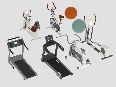 Essential Home Fitness Equipment Collection Featuring Treadmills Exercise Bikes Fitness Balls And Elliptical Machines 3d model