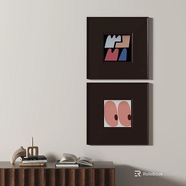 Abstract Paintings For Interior Decor With Dark Frames And Colorful Geometric Shapes Hanging On Wall 3d model 