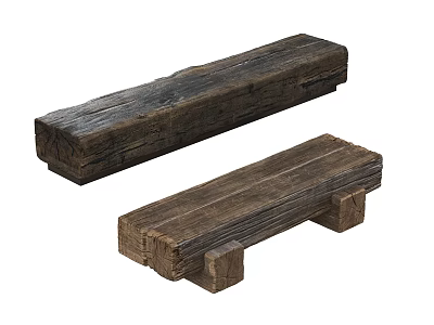 Two Rustic Wooden Stools With Natural Wood Grain And Sturdy Rectangular Shape 3d model