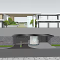 Modern Entrance Gate Design With Canopy Driveway Greenery And Glass Elements