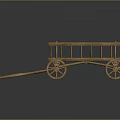 Vintage Wooden Handcart With Two Spoked Wheels And Wooden Frame Handle