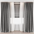 Modern Gray Curtains With White Sheer Fabric For Window Decoration 3d model