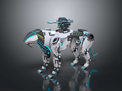 Futuristic Mechanical Dog Creature With Blue Accents And Back Mounted Device 3d model