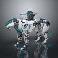 Futuristic Mechanical Dog Creature With Blue Accents And Back Mounted Device