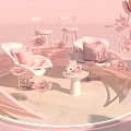 Pink Art Installation Featuring Roses Leaf Decor Circular Platforms And Chairs 3d model