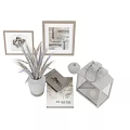 Decorative Ornament Set Featuring Dried Pampas Grass Ceramic Vase Framed Art Wooden Lantern and Candles