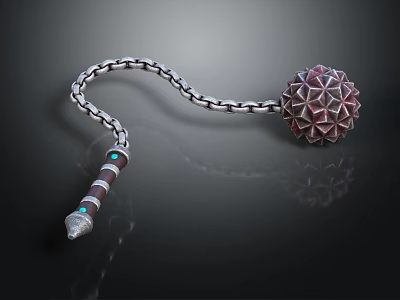 Antique Style Weapon Featuring Silver Chain Polyhedral Sphere And Turquoise Accented Handle 3d model