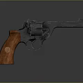 Close Up View Of Classic Revolver With Wooden Grip And Metal Body