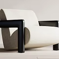 Beige Fabric Accent Chair with Black Armrests and Modern Minimalist Design for Living Room