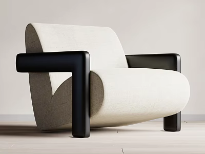 Beige Fabric Accent Chair with Black Armrests and Modern Minimalist Design for Living Room 3d model