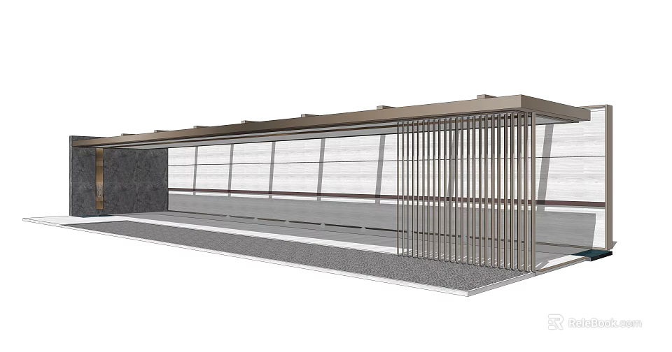 Modern Pergola Structure With Metal Columns And Louvered Panels On Stone Ground 3d model 