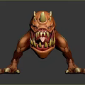 Fierce Orange Monster Character with Yellow Horns Wings Sharp Claws and Open Mouth