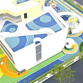Colorful Outdoor Playground With Circular Designs Slides And Building Background
