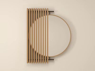 Modern Minimalist Wall Decor With Round Mirror And Vertical Wooden Slats 3d model