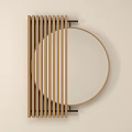 Modern Minimalist Wall Decor With Round Mirror And Vertical Wooden Slats