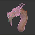 Golden Dragon Head 3D Model With Intricate Scaled Texture Horns And White Beard