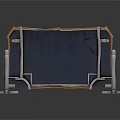 3D Model of Cracked Glass Panel With Metal Frame and Support Brackets