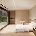 Modern Hotel Room Interior With White Bed Wooden Nightstand And Decorative Flowers