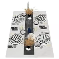 Elegant Tableware Set With Black White Patterned Plates Glassware And Decorative Candle Holders