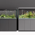 Two Aquarium Fish Tanks With Modern Cabinet And Colorful Fish Aquatic Plants