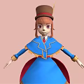 Elegant 3D Cartoon Character Wearing Blue Dress Red Cape Brown Hat On Pink Background
