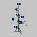 Multiple Computer Screens Arranged In Tree Like Structure With Tripod Stand And Blue Interface 3d model