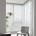 White Window Blinds In Modern Interior With Large Windows City View And Green Plant