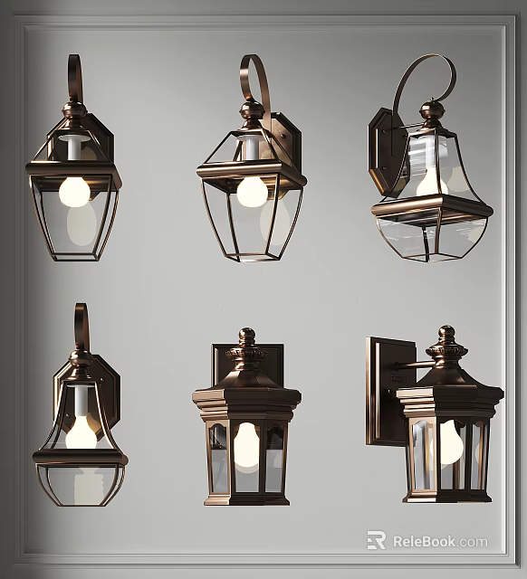 Vintage Wall Lamps with Classic Metal Design and Illuminated Glass Shades 3d model 
