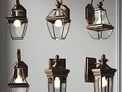 Vintage Wall Lamps with Classic Metal Design and Illuminated Glass Shades 3d model