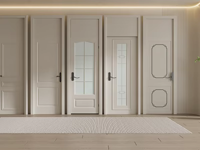 White Wooden Swing Doors with Glass Panels and Decorative Designs for Home Use 3d model
