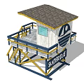 Lifeguard Station White Structure With Yellow Blue Railings And Stairs Roof And Surfers Sign