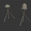 Two Tripod Display Stands With Metal Frames And Stone Tops
