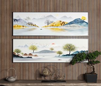 New Chinese Landscape Painting Bedside Decorative Painting 3d model