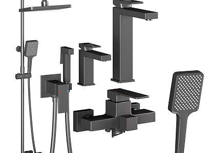 Modern Black Shower Faucet Set Including Handheld Sprayer Top Shower Head And Control Valves 3d model