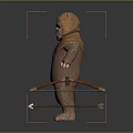 Brown Furred Animal Character Standing With Collar Holding Wooden Staff In Detailed Costume