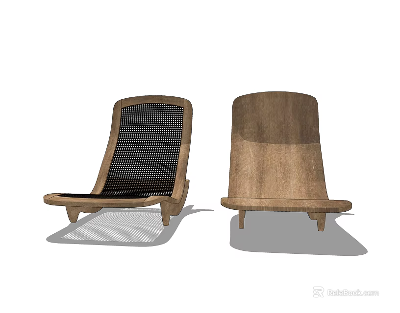 Modern Wooden Lounge Chair Featuring Mesh Back And Solid Wood Frame Design 3d model