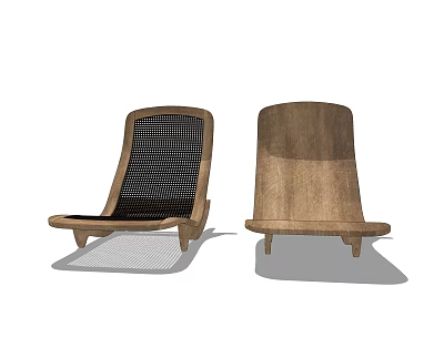 Modern Wooden Lounge Chair Featuring Mesh Back And Solid Wood Frame Design 3d model