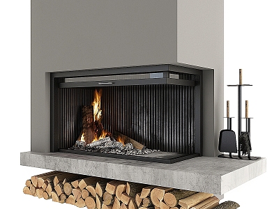 fireplace flame firewood pile 3d model