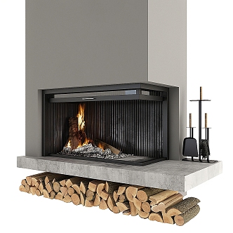 fireplace flame firewood pile 3d model