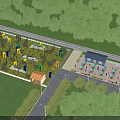 Outdoor Playground With Green Trees Colorful Play Structures Wooden Huts And Open Lawn Area