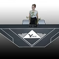 Woman Standing By Yongjie Wujian Display Table With Black Surface And Plants