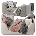 Light Gray Sofa With Cozy Cushions And Soft Blankets In Modern Design 3d model