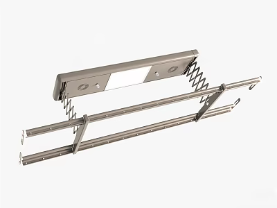 Stainless Steel Retractable Clothes Hanger with Double Rod and Spring Design for Wardrobe 3d model