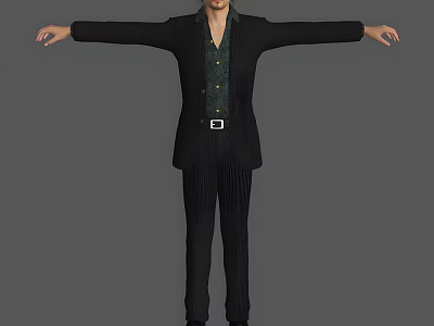 Man Wearing Black Suit Green Shirt And Black Pants With Arms Outstretched 3d model