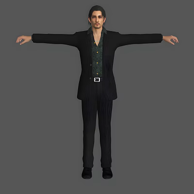 Man Wearing Black Suit Green Shirt And Black Pants With Arms Outstretched 3d model