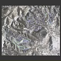 Silver 3D Terrain Model with Mountain Topography Detailed Surface Texture and Path Lines 3d model