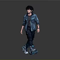 Stylish Man With Black Hair In Blue Jacket Black Shirt Dark Pants And Blue Sneakers