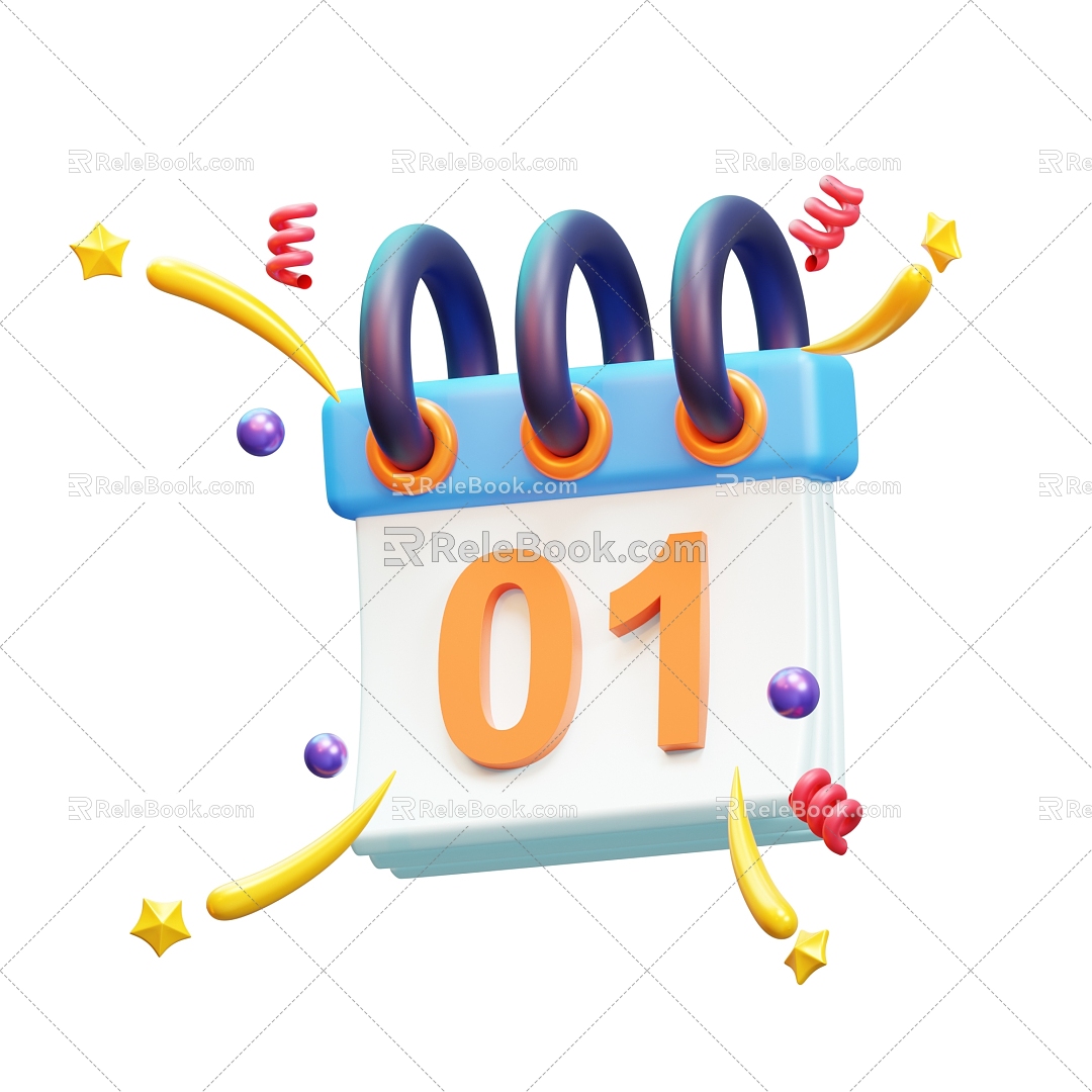 Calendar Desk Calendar Number One Calendar Digital Cartoon Calendar Cartoon Desk Calendar 3d model