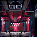 Modern KTV Interior with Neon Lights Red Black Decor and White Sofas Design 3d model